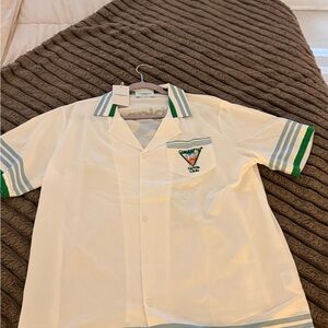 Classic White and Green Men's Casual Shirt